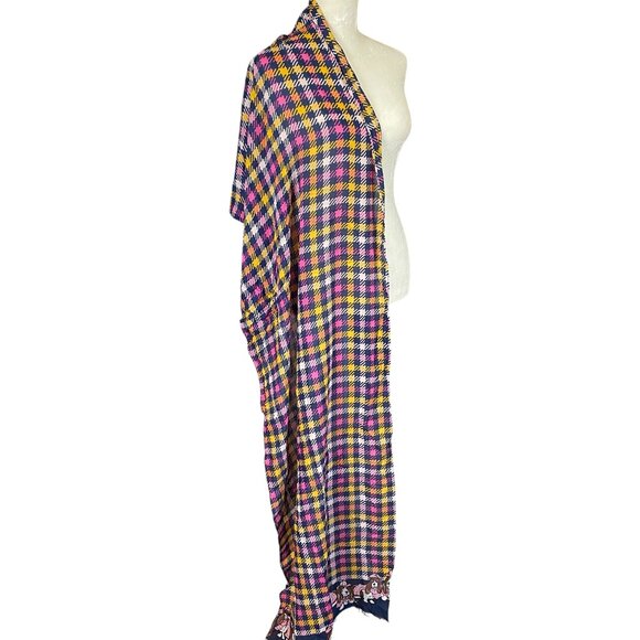 Talbots pink blue yellow white checkered rectangle basset hound dog scarf wrap - Picture 1 of 8